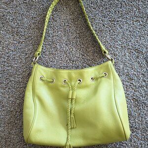 Talbot's Leather Handbag, Braided Handle, Green, Soft!